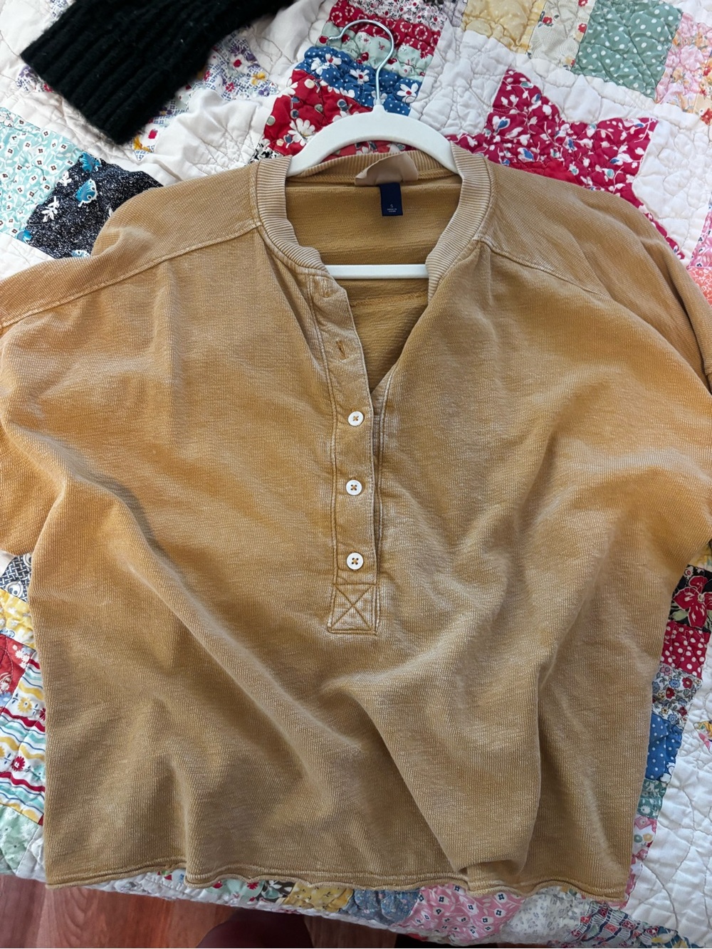 Women’s Button Henley Shirt in Tan - Picture 1 of 3